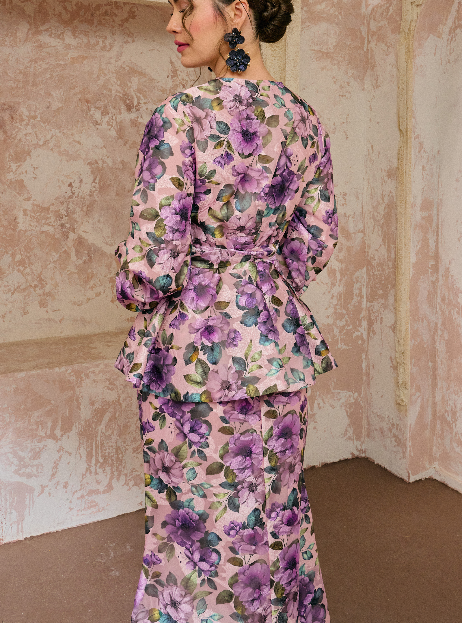 Seri Bunga Peplum Wrap Kurung - Lilac