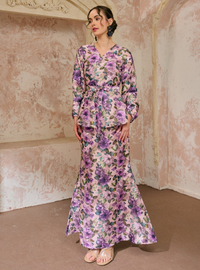 Seri Bunga Peplum Wrap Kurung - Lilac