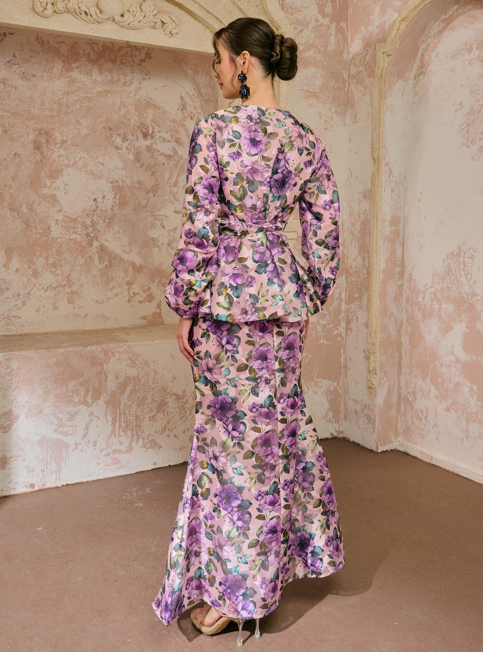 Seri Bunga Peplum Wrap Kurung - Lilac