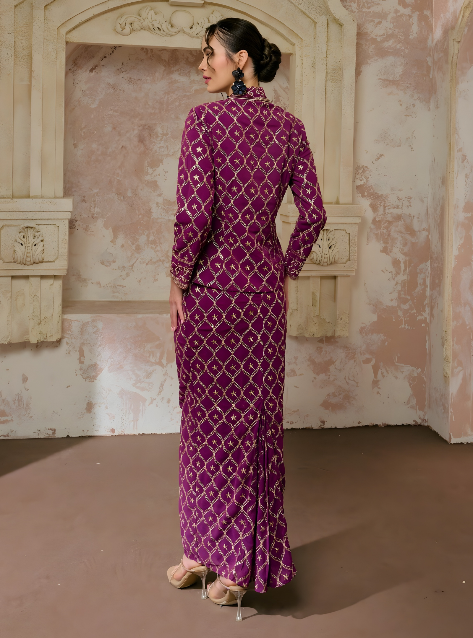 Seri Cempaka Embroidered Kebaya Kurung - Magenta