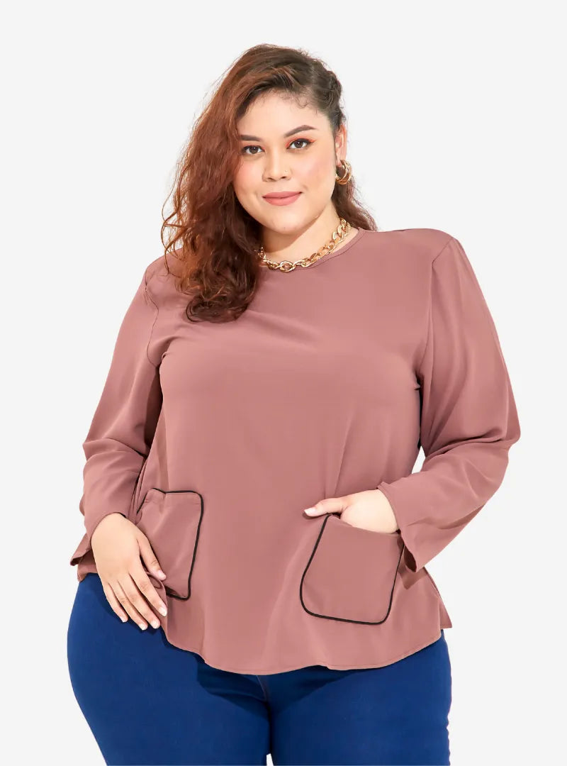 MS SELENA TOP WITH CONTRAST BORDER POCKETS