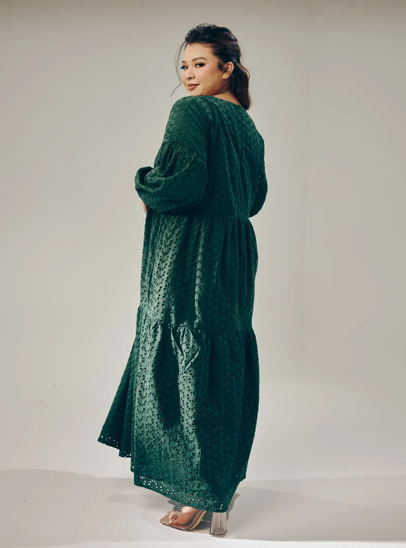 Emerald Green Lola Cotton Eyelet Princess Dress CURVA FABULOUS Emerald Green Lola Cotton Eyelet Princess Dress CURVA FABULOUS