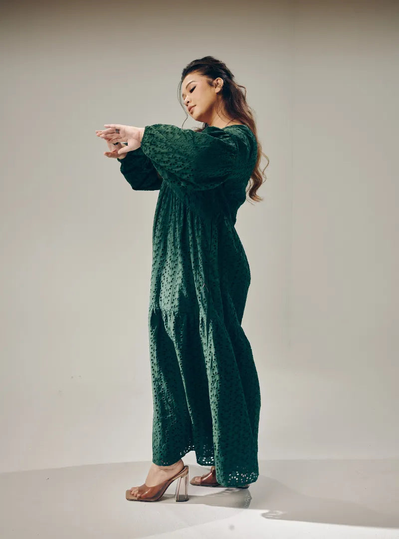 Emerald Green Lola Cotton Eyelet Princess Dress CURVA FABULOUS Emerald Green Lola Cotton Eyelet Princess Dress CURVA FABULOUS