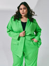 A woman wearing Green Lapel Collar Oversized Blazer