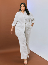 Tun Hamizah Eyelet Trousers Set - White