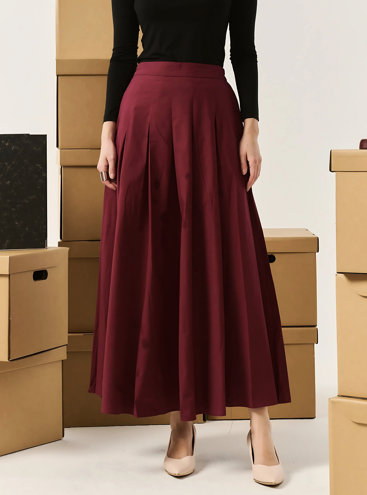 Gemma Poplin Skirt - Maroon