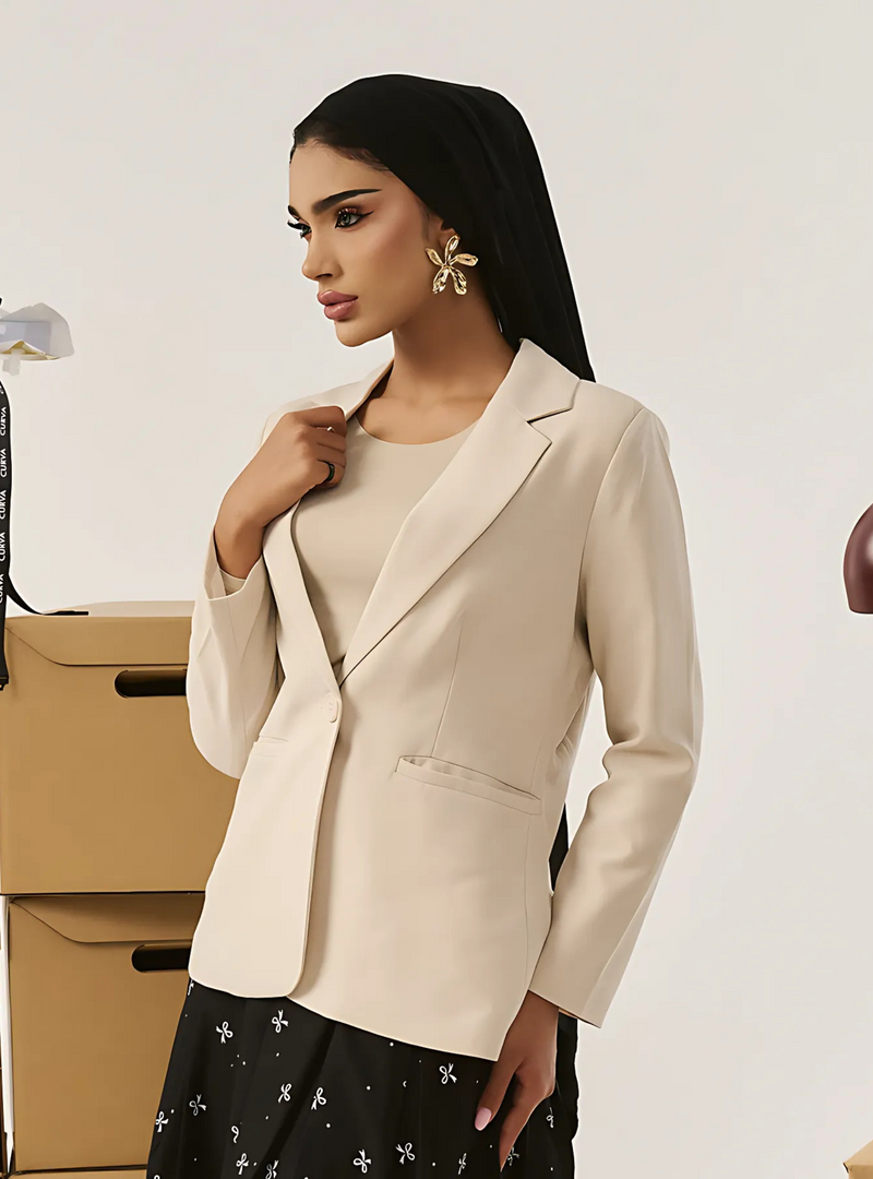 Ellie Sleek Cut Lapel Collar Blazer - Spanish Latte