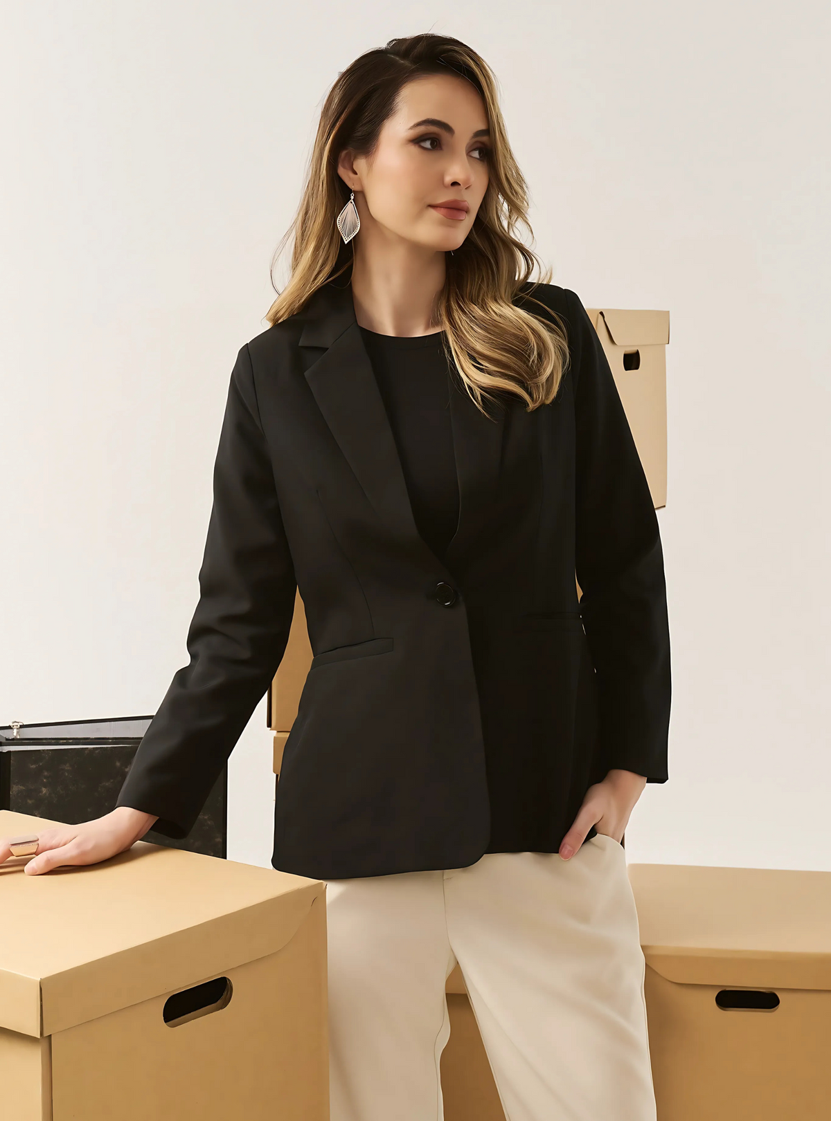 Ellie Sleek Cut Lapel Collar Blazer - Long Black