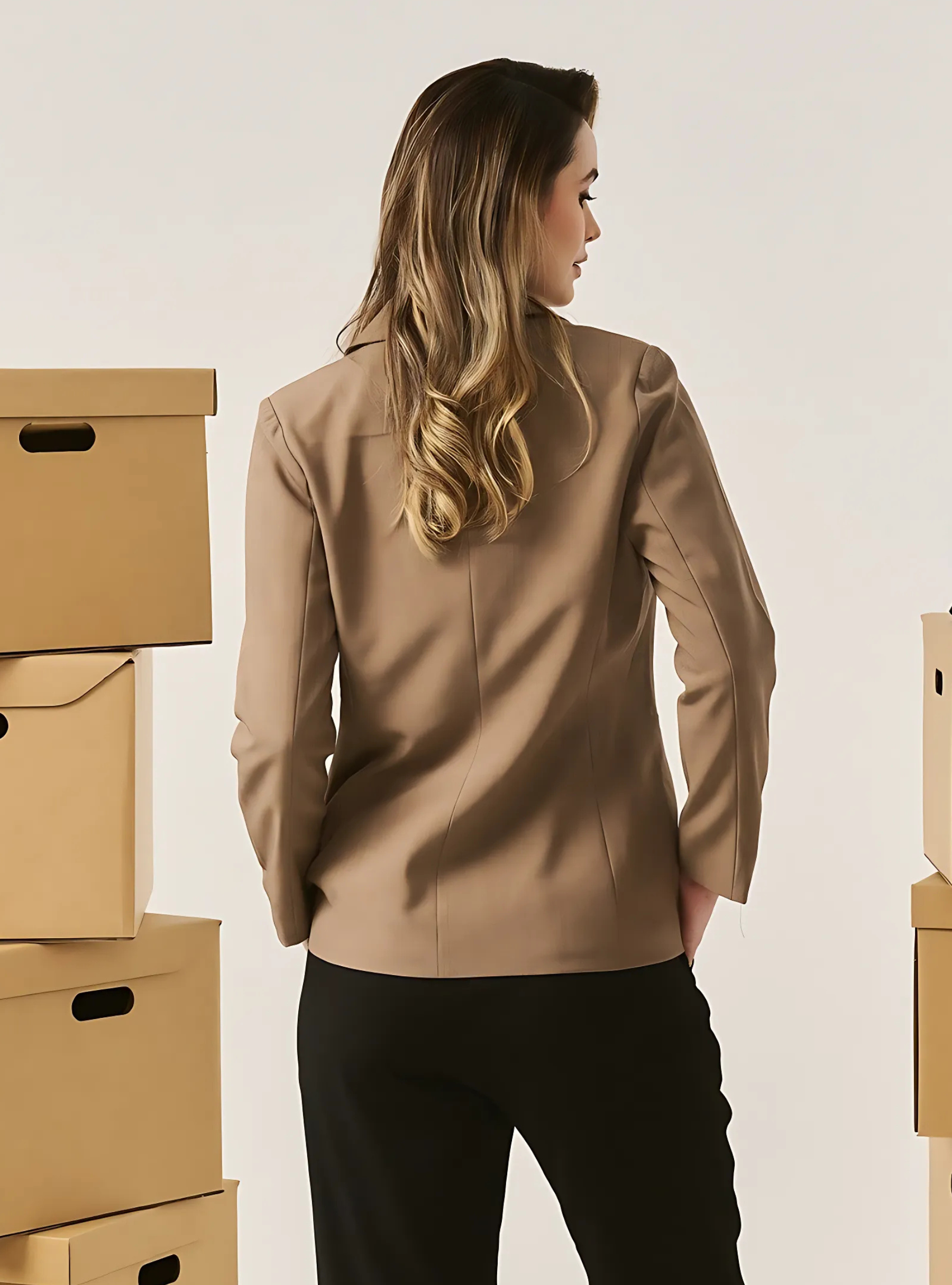 Ellie Sleek Cut Lapel Collar Blazer - Hazelnut