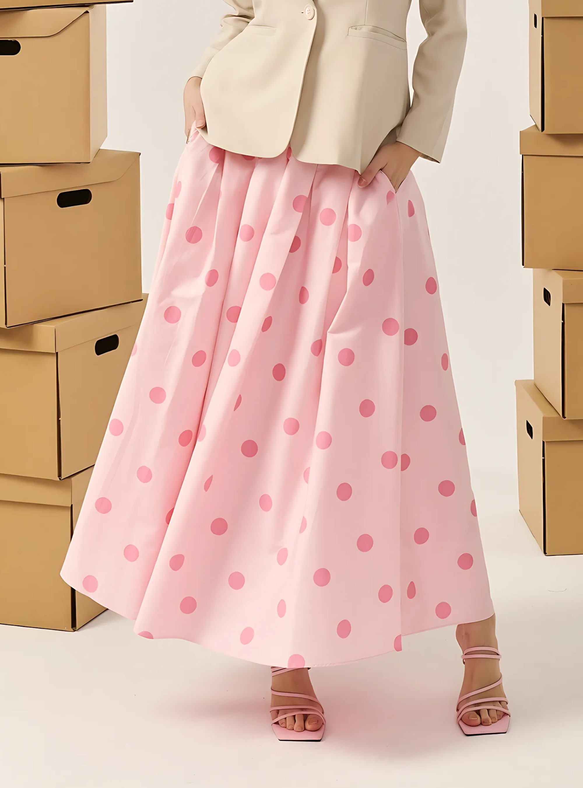 Bonnie Poplin Skirt - Pink Dotted