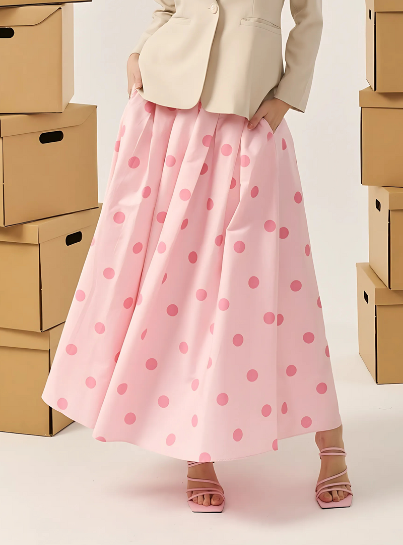 Bonnie Poplin Skirt - Pink Dotted