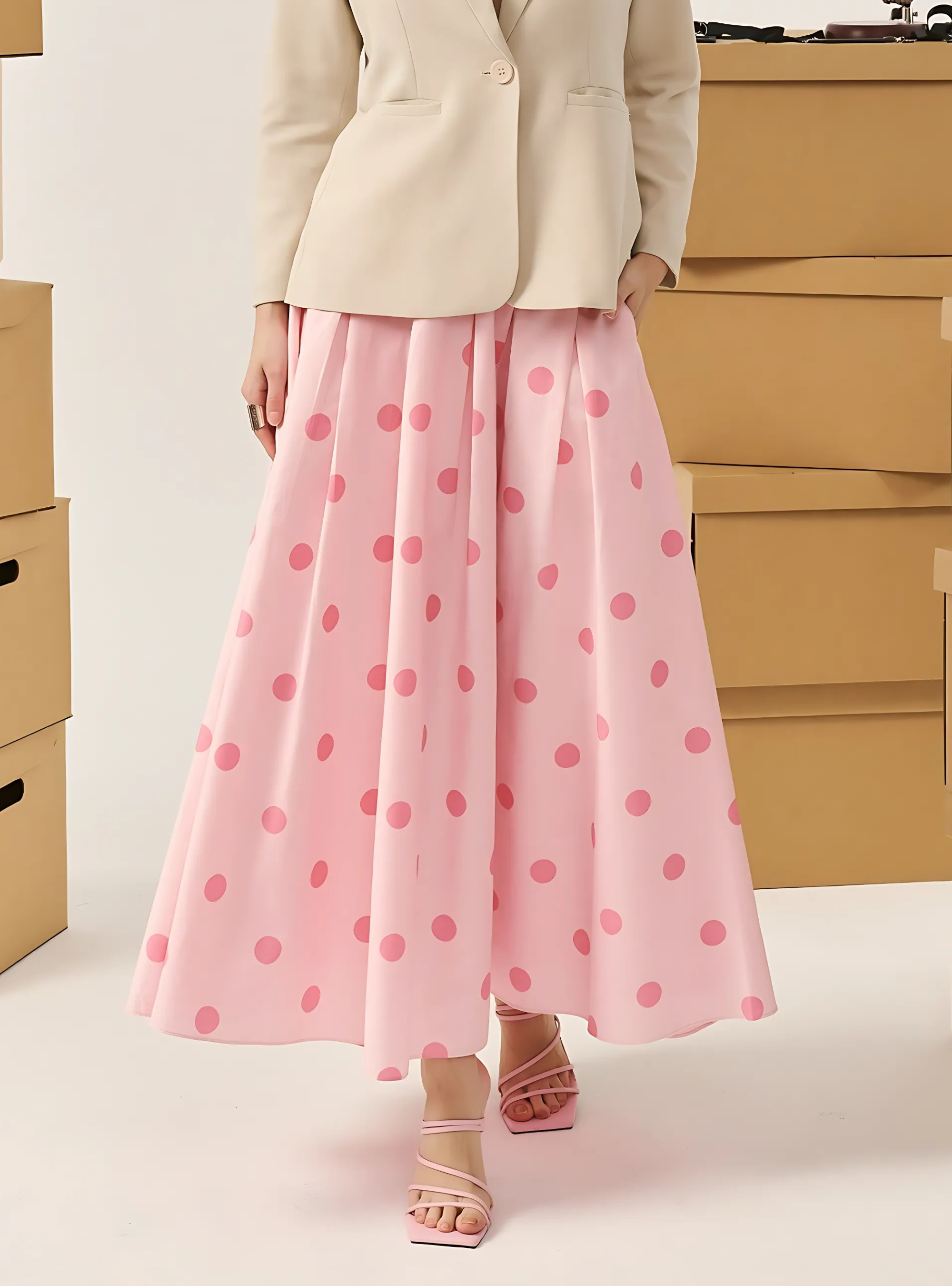 Bonnie Poplin Skirt - Pink Dotted