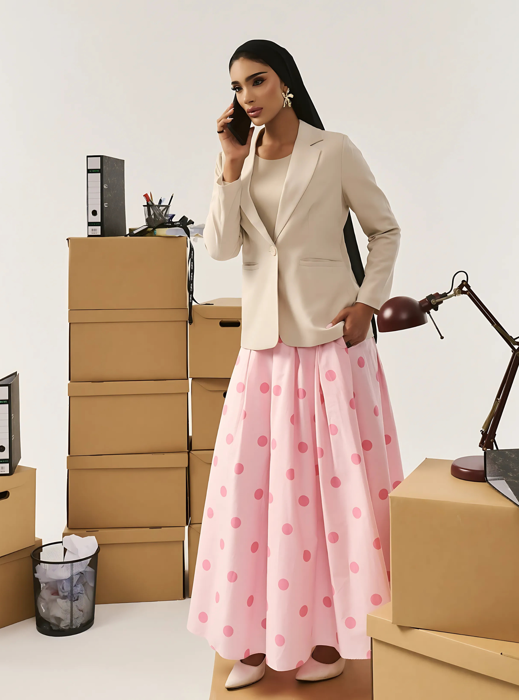 Bonnie Poplin Skirt - Pink Dotted
