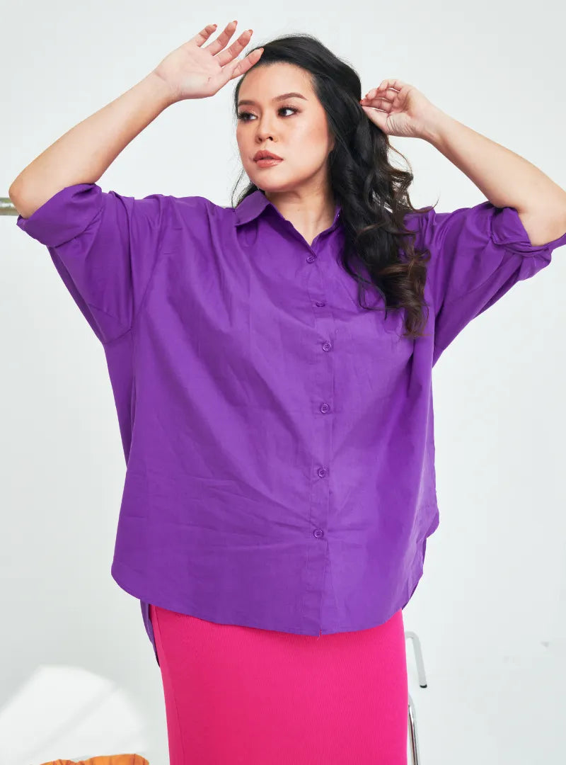 A woman dressed in Lilac Dropped Shoulder Oversized Shirt