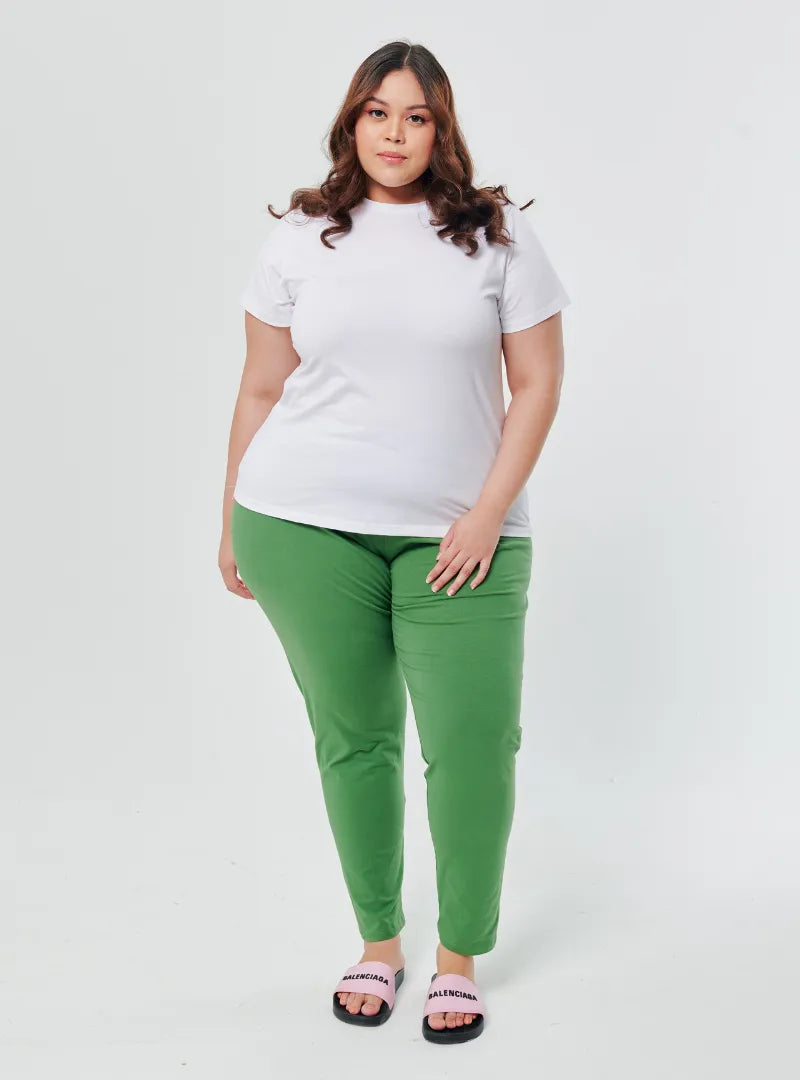 A woman wearing Moss Green Basic Cotton Legging
