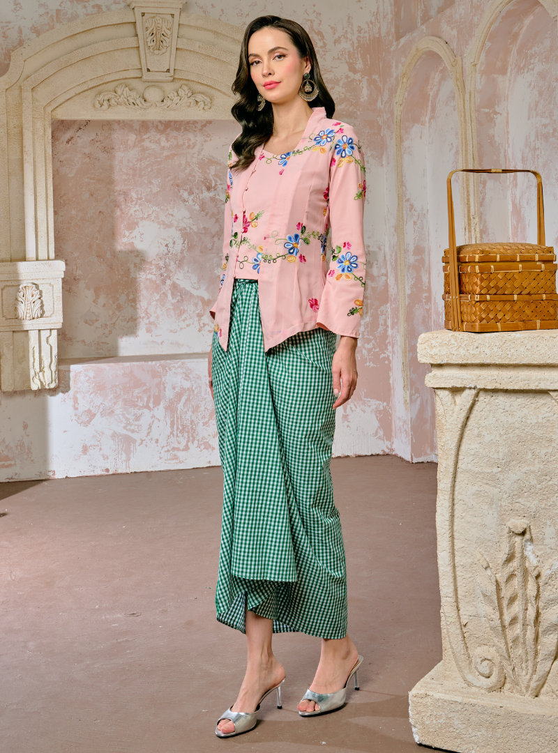 Melly Instant Pario Wrap Skirt Only - Emerald Checked