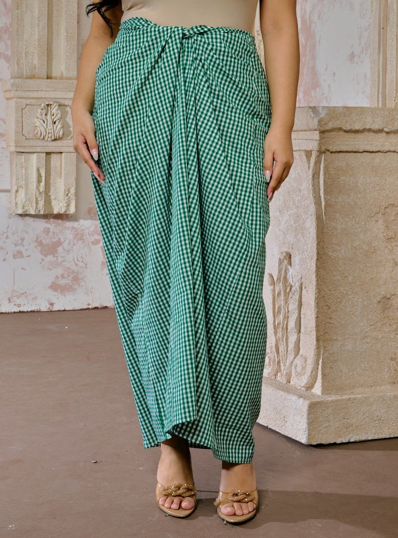 Melly Instant Pario Wrap Skirt Only - Emerald Checked