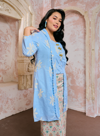 Sulam Leha Embroidered Kebarung Top Only - Blue