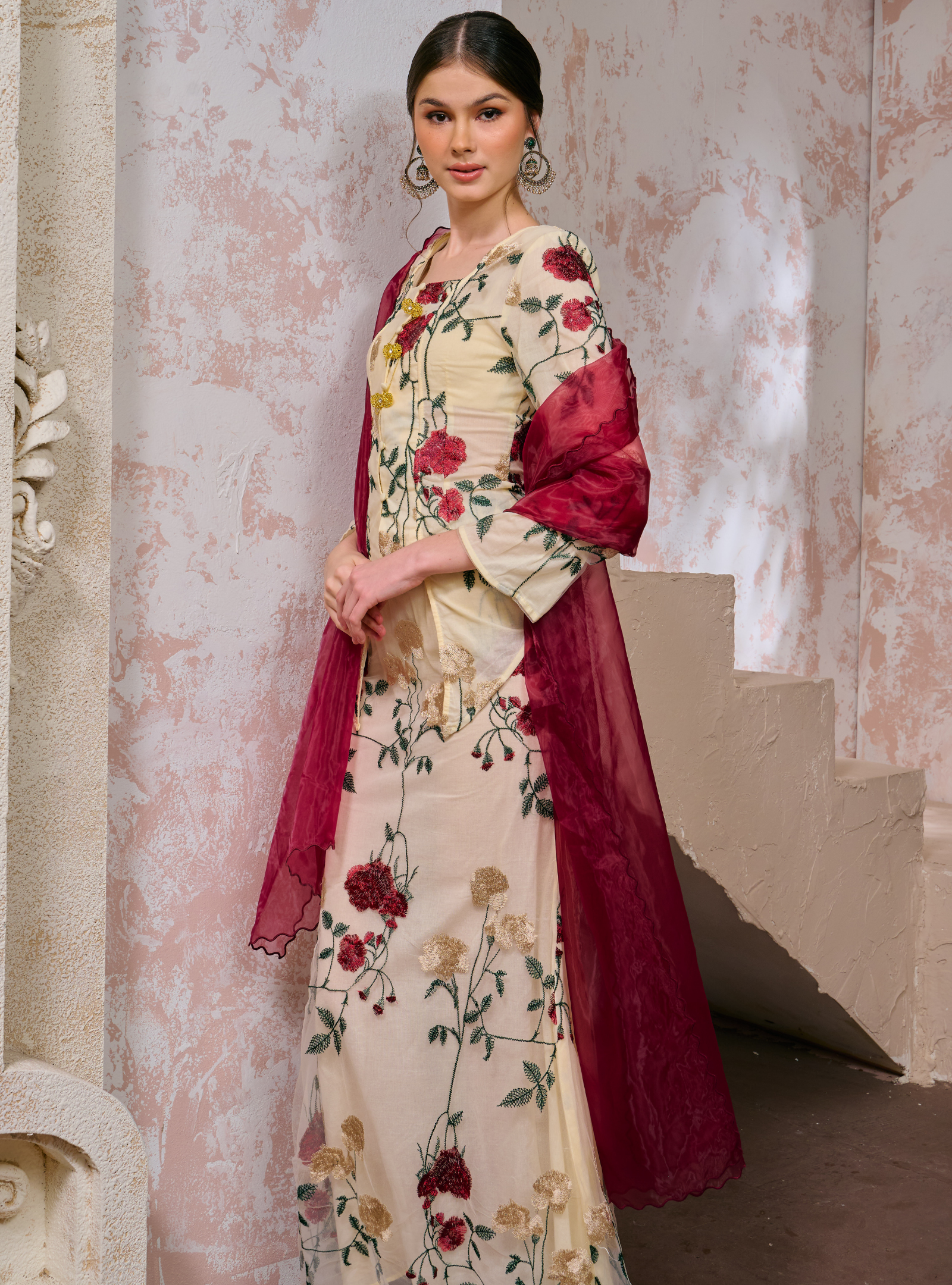 Amira Organza Selendang - Maroon