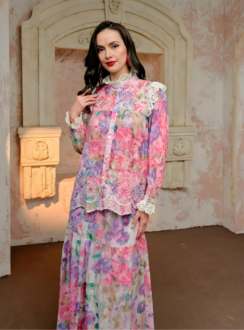 Leah Floral Ruffled Kurung Set