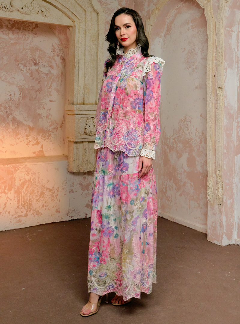 Leah Floral Ruffled Kurung Set