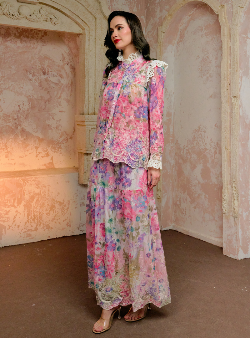 Leah Floral Ruffled Kurung Set