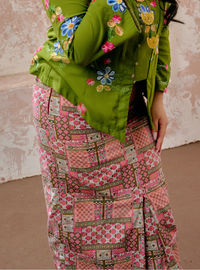 Naylah Songket Front Fold Skirt - Strawberry Pink