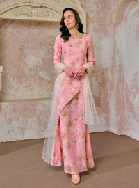 Manis Larnia Asymmetrical Kurung Pahang - Strawberry Pink