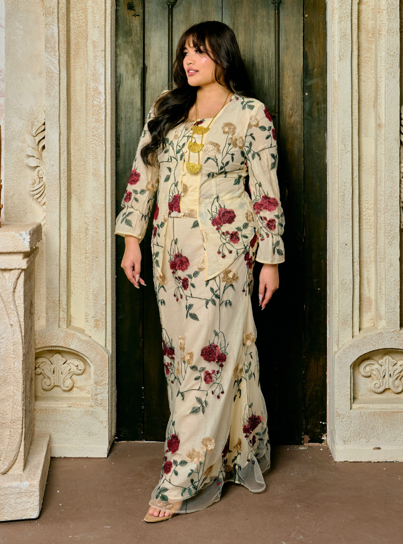 Manis Inarah Lace Kebaya Kurung - Sand Maroon