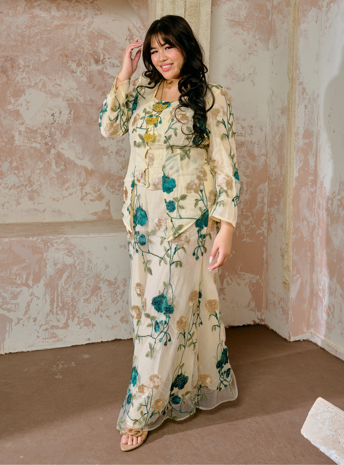 Manis Inarah Lace Kebaya Kurung - Sand Teal