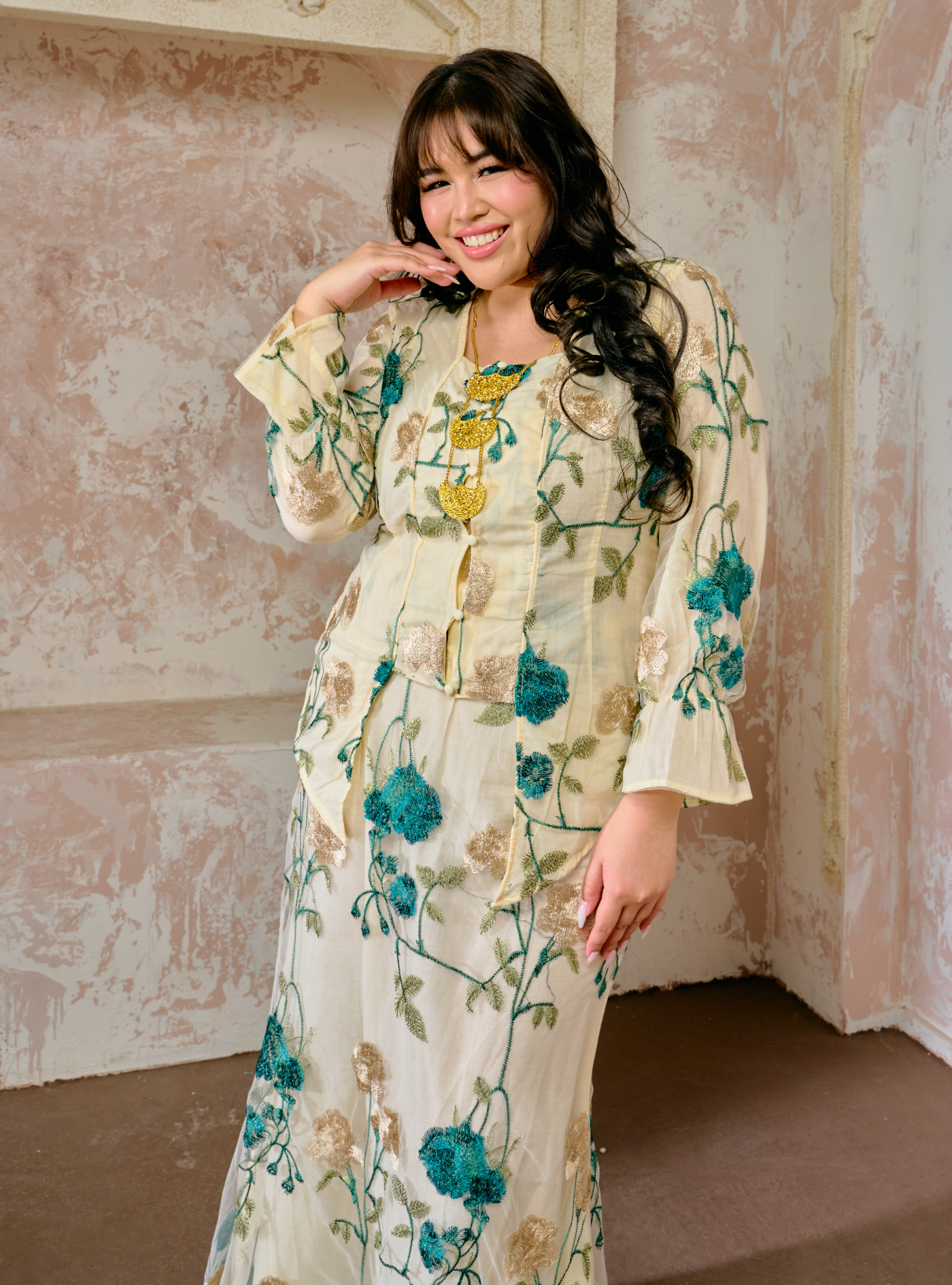 Manis Inarah Lace Kebaya Kurung - Sand Teal