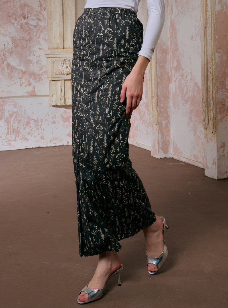 Naylah Songket Front Fold Skirt - Stone Black