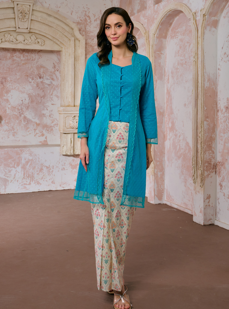 Sulam Saodah Lace Kebarung Top Only - Baby Teal
