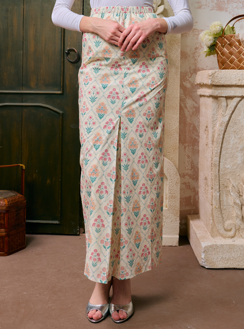 Naylah Songket Front Fold Skirt - Checked Sand