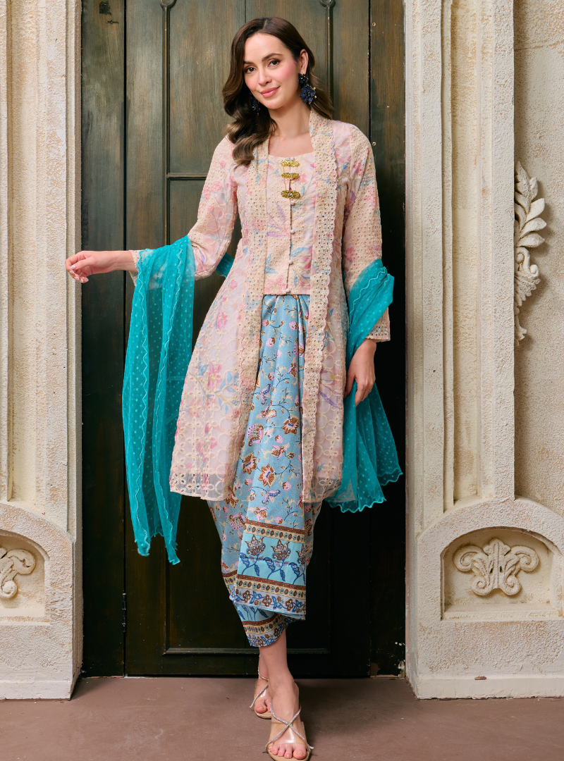 Sulam Ramlah Embrodered Kebarung Top Only - Blue Pink