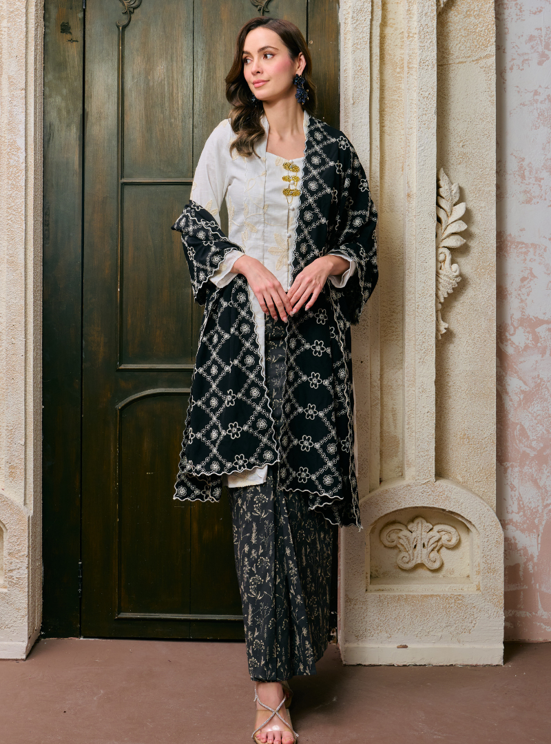 Sulam Leha Embroidered Kebarung Top Only - White