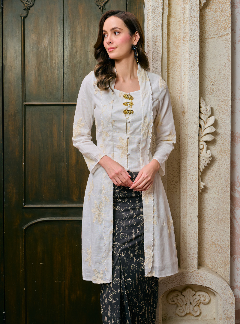 Sulam Leha Embroidered Kebarung Top Only - White