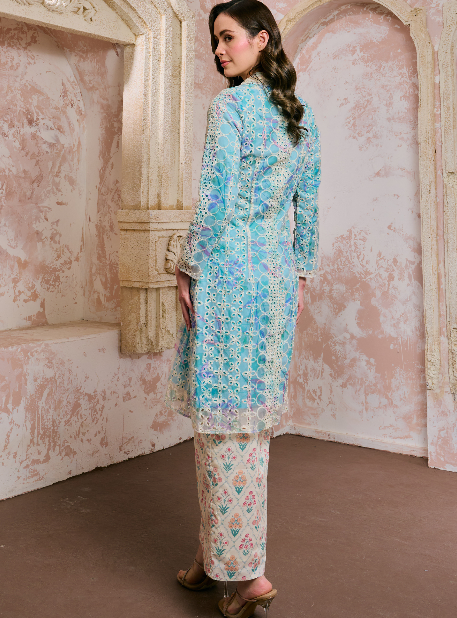 Sulam Ramlah Embrodered Kebarung Top Only - Baby Teal