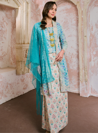 Sulam Ramlah Embrodered Kebarung Top Only - Baby Teal