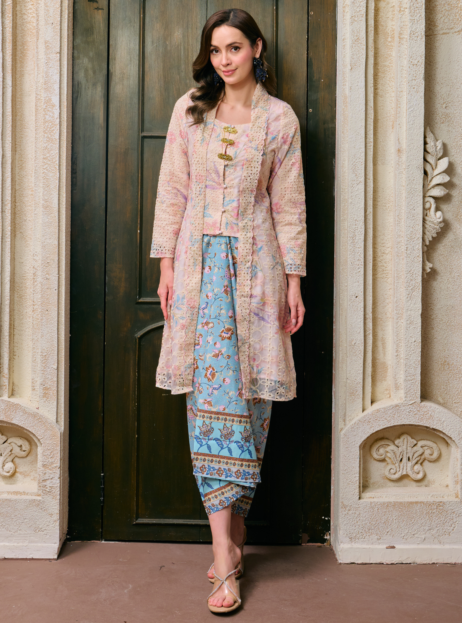 Sulam Ramlah Embrodered Kebarung Top Only - Blue Pink