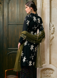 Sulam Leha Embroidered Kebarung Top Only - Black