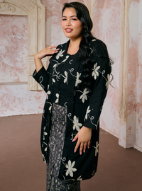 Sulam Leha Embroidered Kebarung Top Only - Black