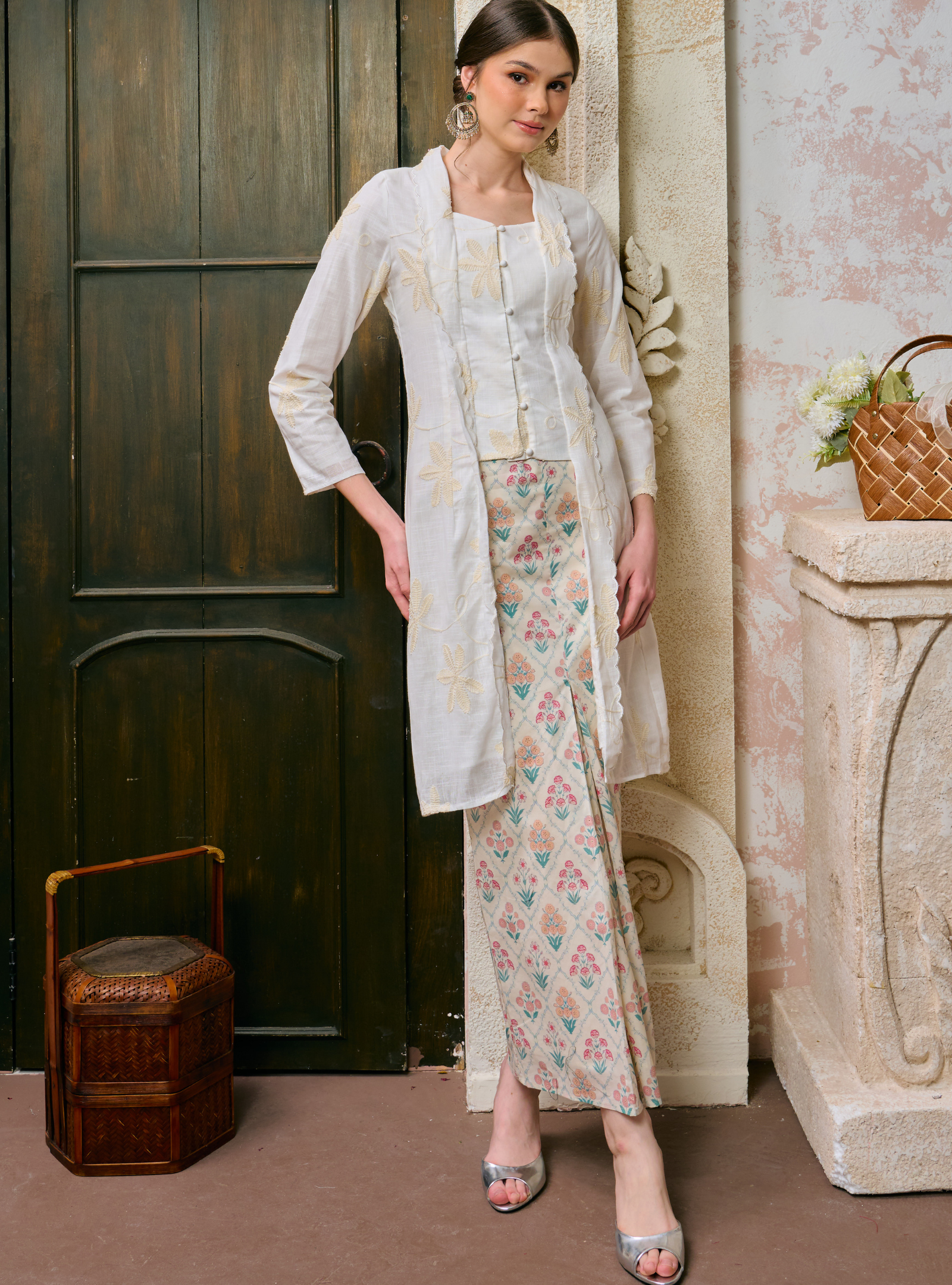 Sulam Leha Embroidered Kebarung Top Only - White