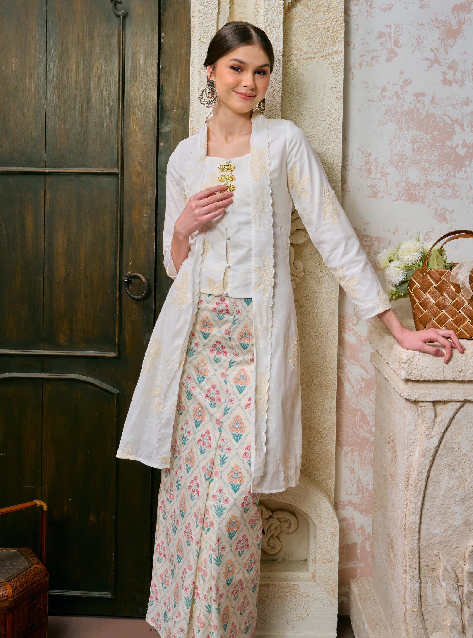 Sulam Leha Embroidered Kebarung Top Only - White