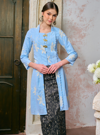 Sulam Leha Embroidered Kebarung Top Only - Blue