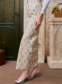 Naylah Songket Front Fold Skirt - Checked Sand