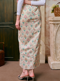 Naylah Songket Front Fold Skirt - Checked Sand