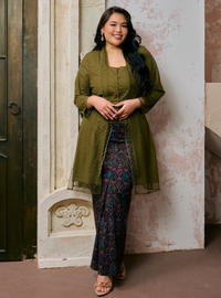 Sulam Saodah Lace Kebarung Top Only - Olive