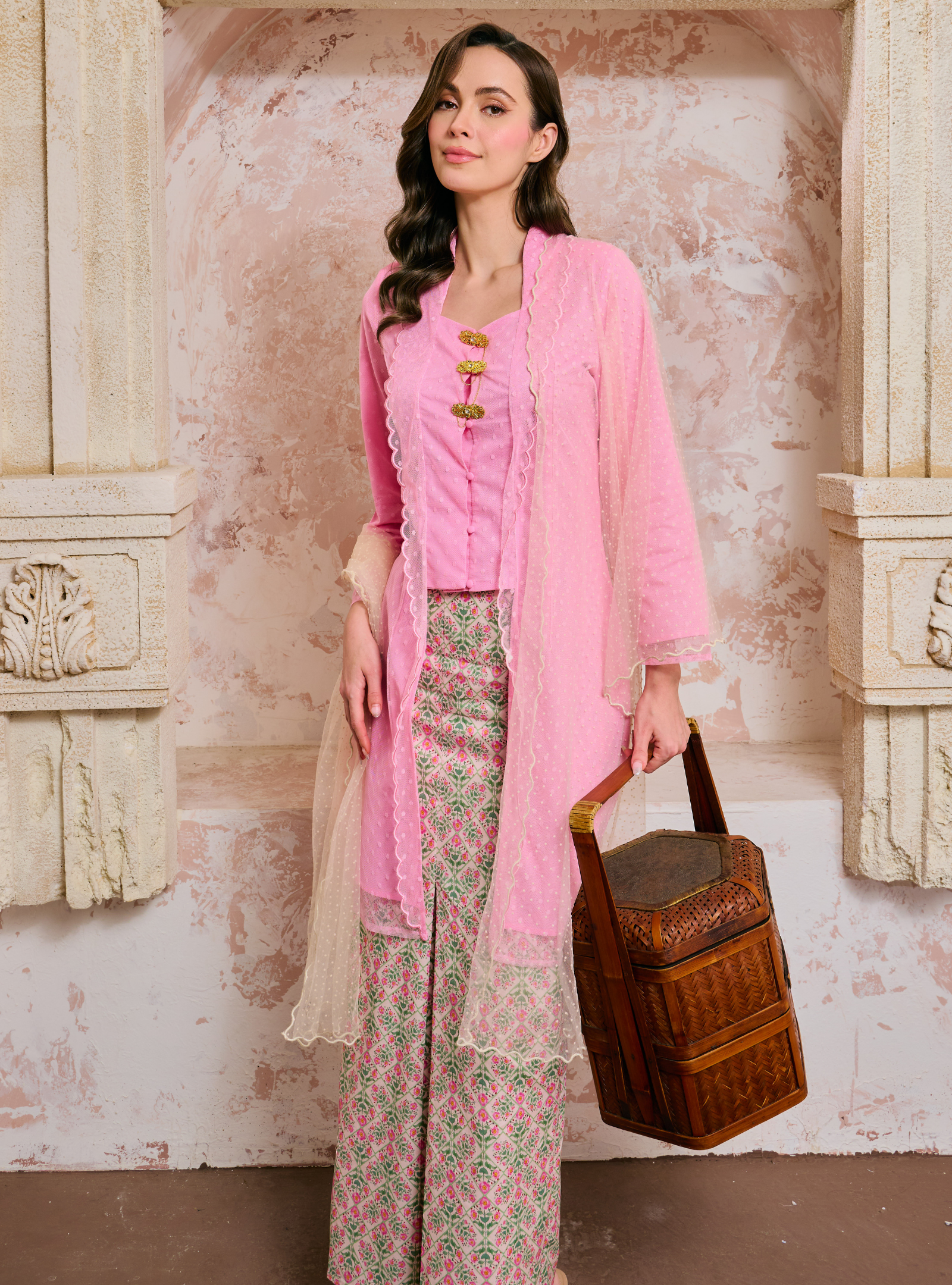 Sulam Saodah Lace Kebarung Top Only - Strawberry Pink