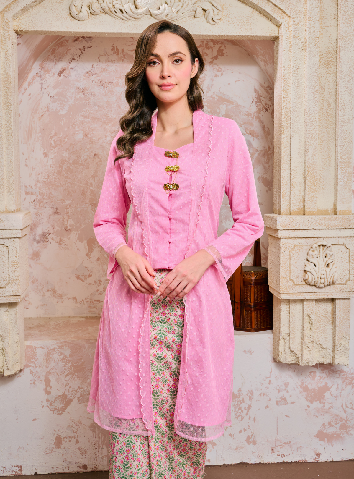 Sulam Saodah Lace Kebarung Top Only - Strawberry Pink